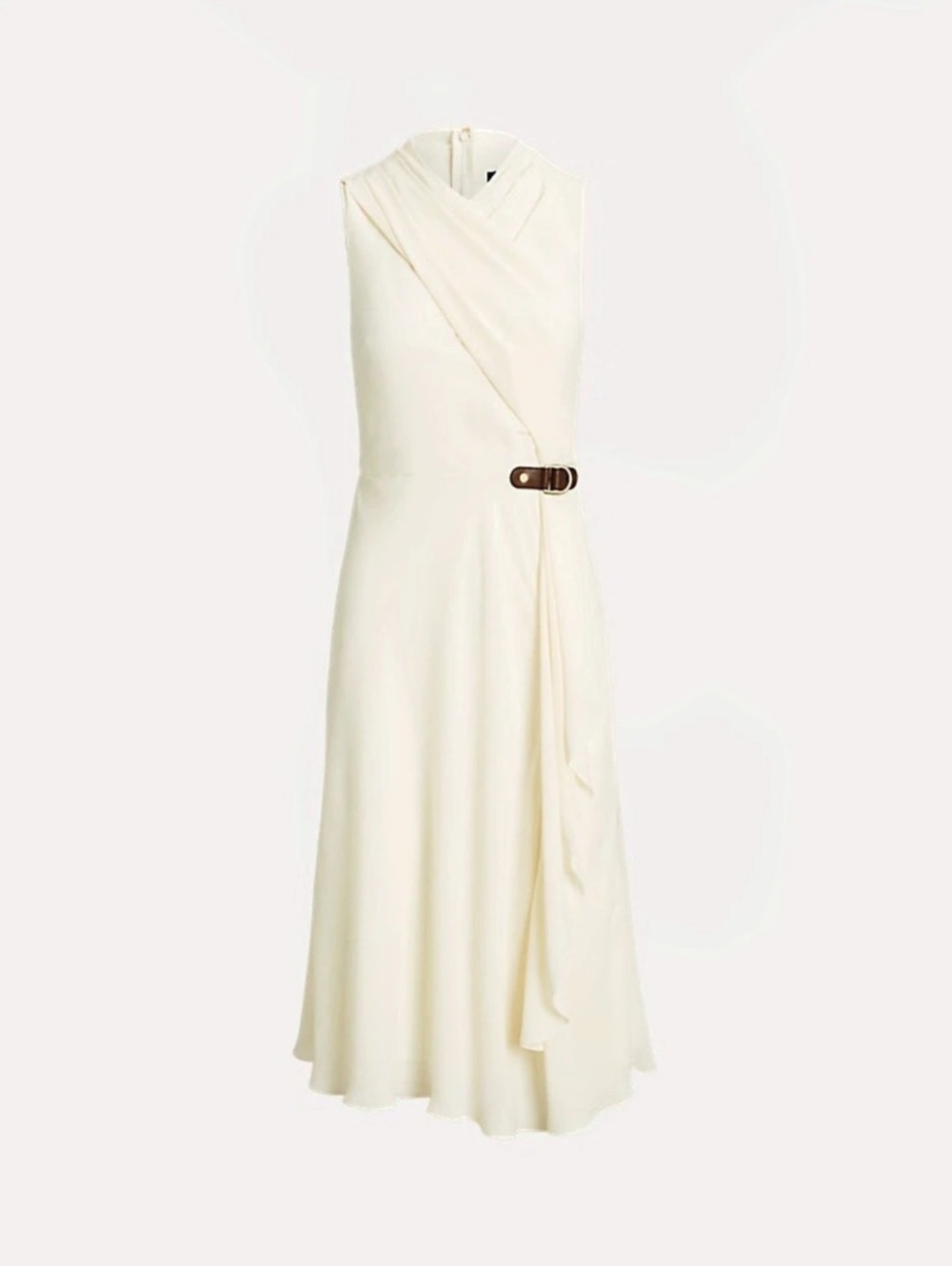 Lauren Ralph Lauren Buckle-Trim Georgette Sleeveless Dress Midi Dress Cream